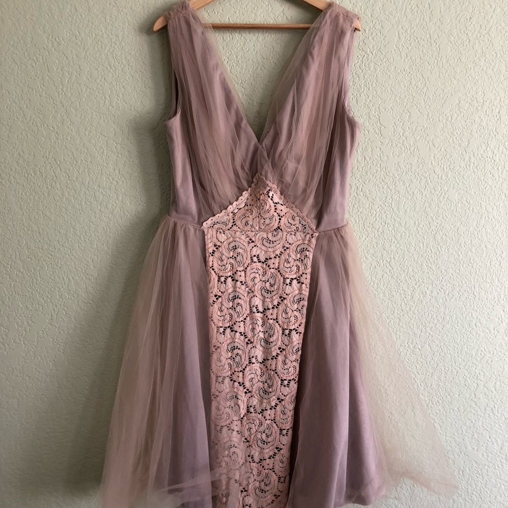 Tan V-Neck Midi Dress